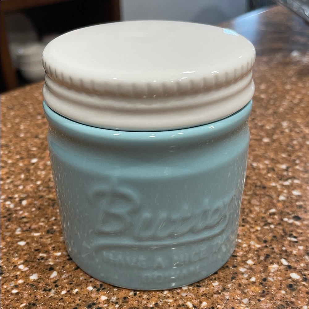 Down Blue and White Butter Dish